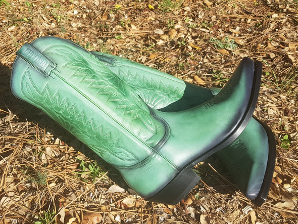 Bottes pour femmes et hommes Cowboy en cuir vert écologique fabriqué à la main