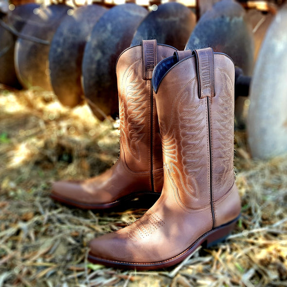 Rustic Cowboy Bottes pour femmes en marron avec bout pointu et passepoil artisanal